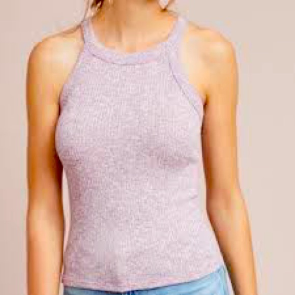 Anthropologie Maeve Harlan Ribbed Knit Halter Tank Top Purple Size Large - Picture 1 of 12